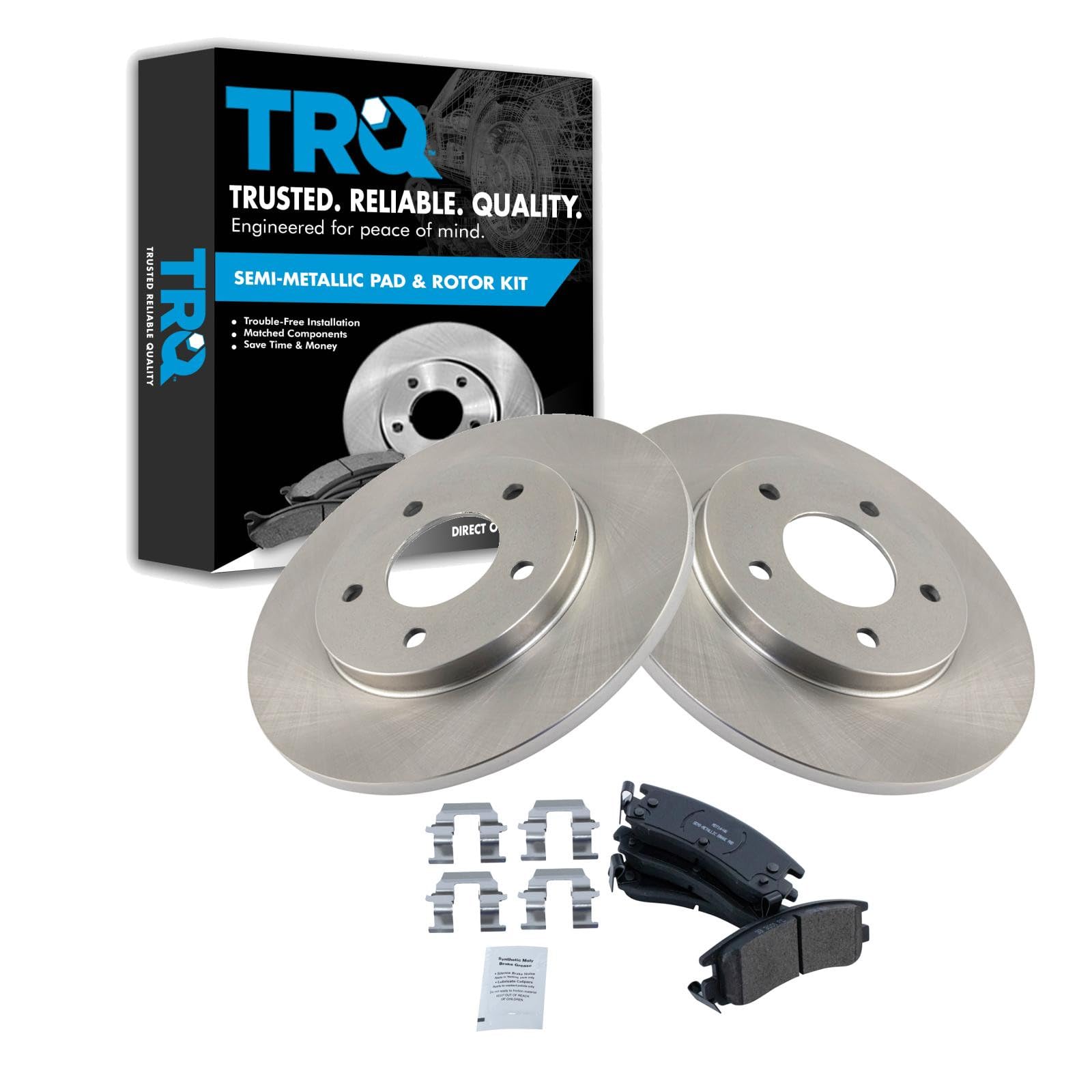 TRQ Rear Brake Pad and Rotor Set Semi Metallic Vented Rotors