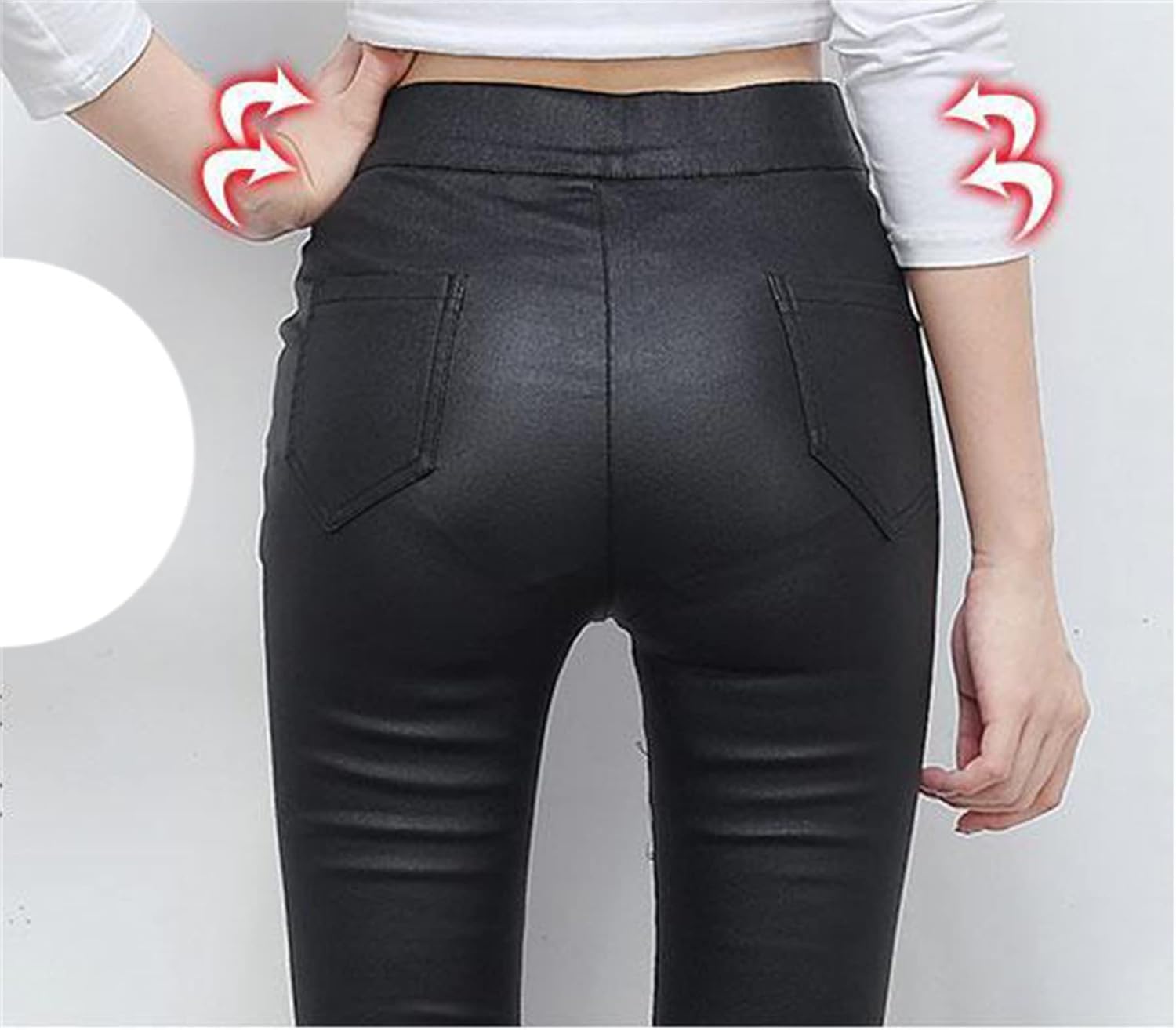 Damen Hohe Taille Skinny Slim Fit Dehnbar Kunstleder Look Leggings Yoga Denim Hose Verdickt, Black 2, M