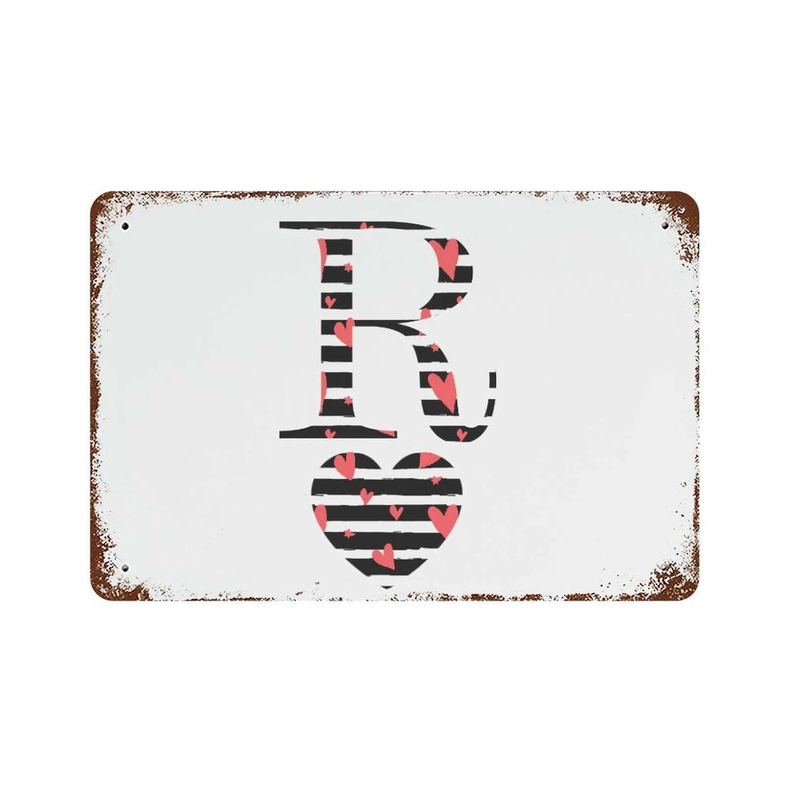 Plaque en étain cœur et lettre R : un symbole d'amour pour votre maison