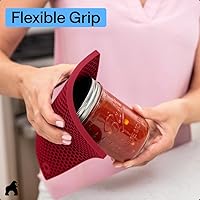 Vista 7 de GORILLA GRIP Juego de 4 manoplas de horno de silicona suave sin BPA y soportes para ollas, resistentes al calor, forro de algodón grueso, agarre