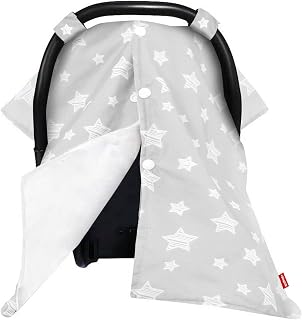 Baby Carseat Canopy, Opening Minky Car Seat Cover for Babies, Star Print Grey Car Seat Canopy Nursing Scarf, Warm Carseat Canopy for Newborn