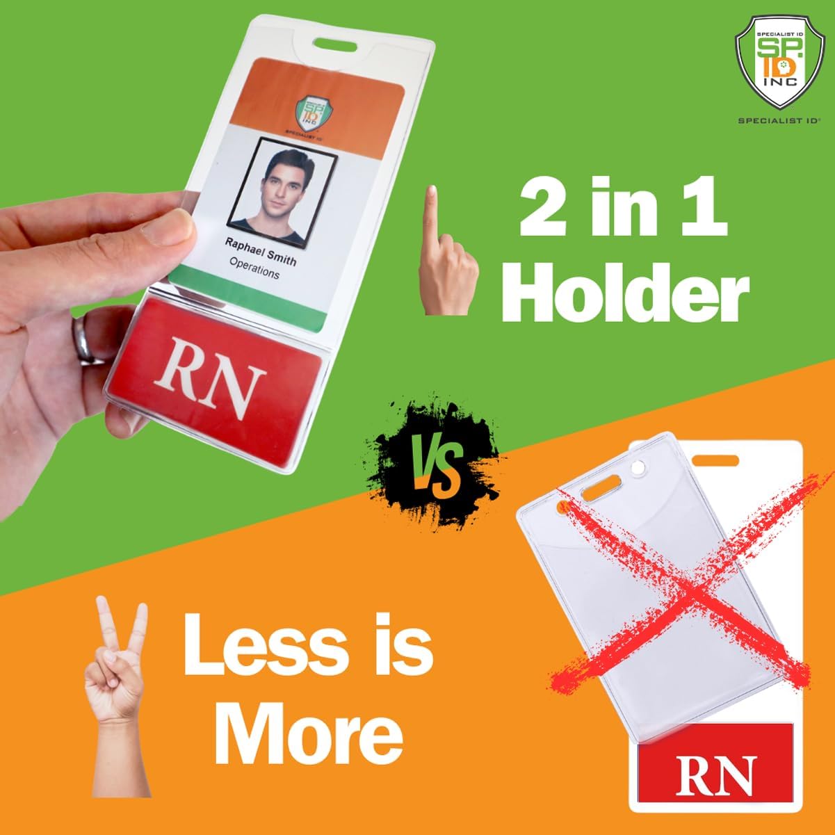 Bulk 20 Pack - RN BadgeBottom Vertical RN Badge Buddy & ID Holder Combo - Heavy Duty 2 in 1 Badge Bottom I’D Protector Nursing Accessories - USA Printed Double Sided Role Card by Specialist ID