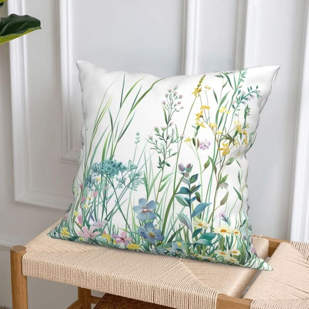 Poszewka na poduszkę z dzikimi kwiatami 60 x 60 cm poszewka na poduszkę miękka aksamitna poduszka dekoracyjna na sofę, 4 sztuki poszewki na poduszki z ukrytym zamkiem błyskawicznym dekoracja do domu