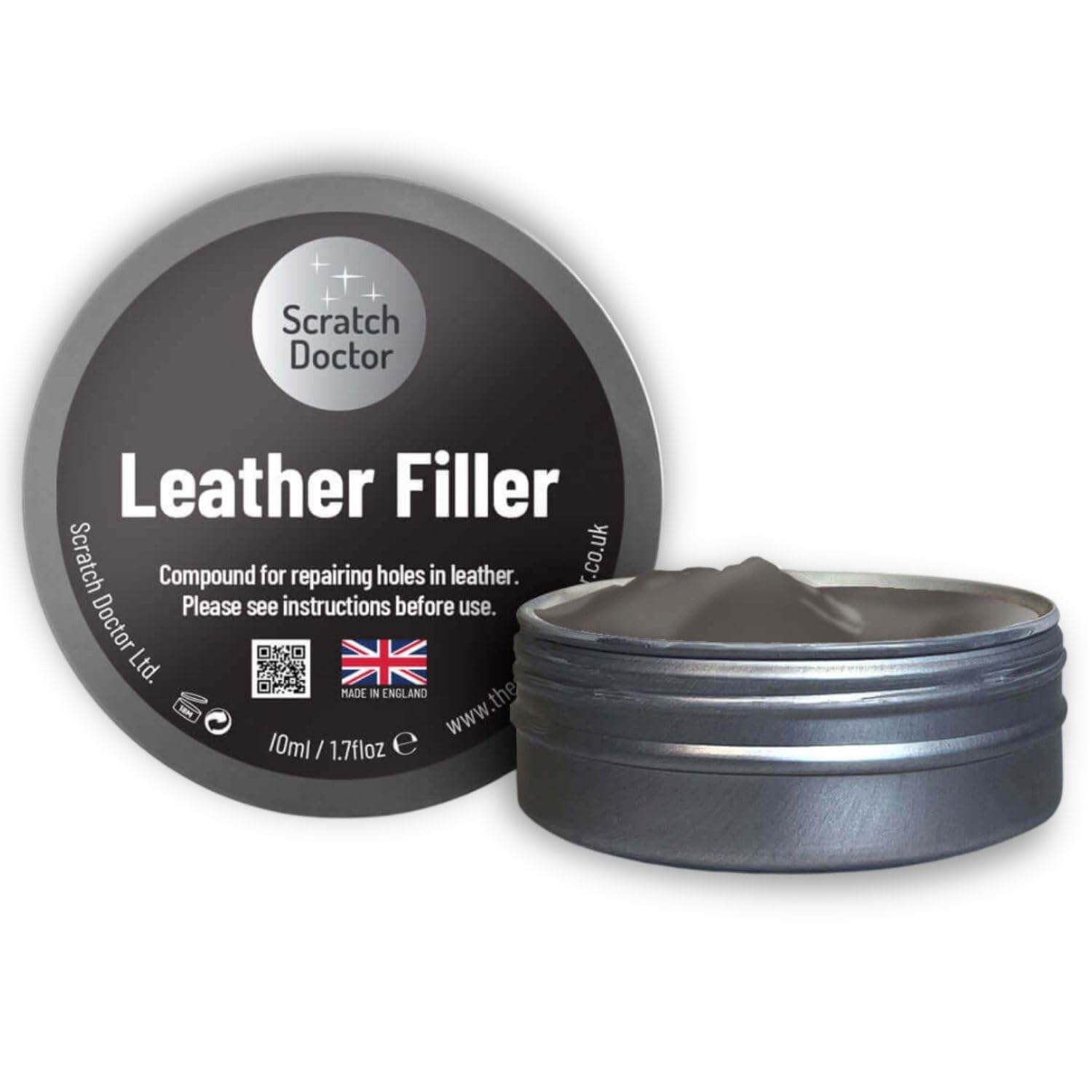 Scratch Doctor Leather Filler Repair Compound Fill Holes Cracks Scratches Scuffs on Leather Furniture Car Seats Shoes and Bags (Dark Grey, 10ml)