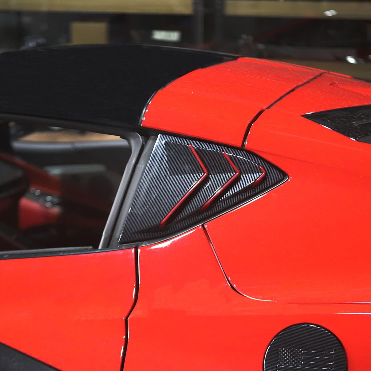 Carbon Fiber Side Window Louvers Air Vent Shades Cover Trim for Chevrolet Corvette C8 Coupe 2020-2025 (Carbon Fiber-Red Line)