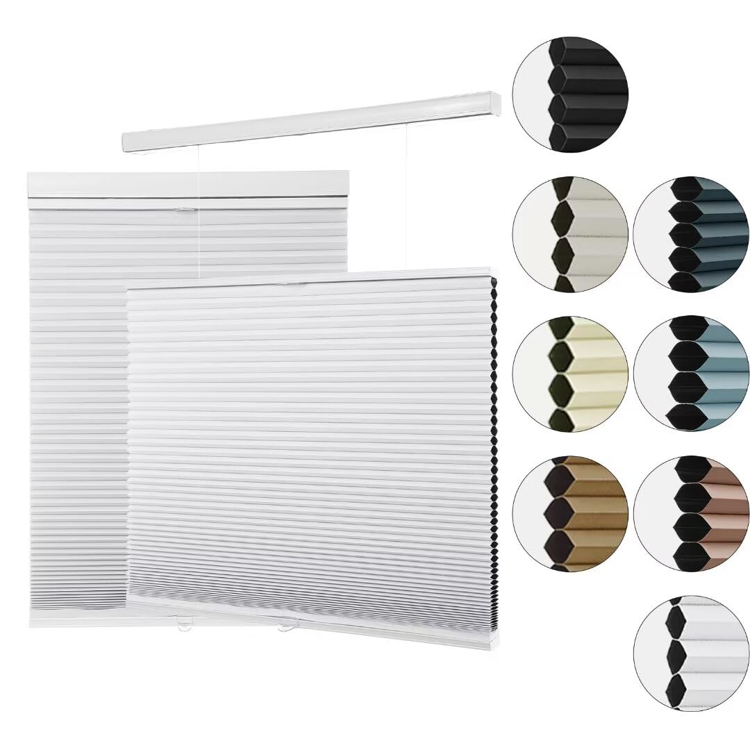 37x 64” myshade custom size cellular shades cordless, blackout top down bottom up honeycomb blinds, thermal insulated energy saving room darkening window shades for indoor windows, easy to install, white