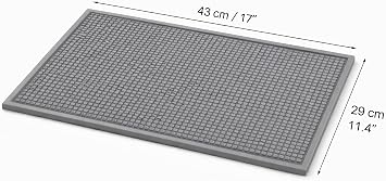 Silikon Bar Matı, Kaymaz Tezgah ve Bulaşık Kurutma Matı, 43x29 cm, Mutfak ve Bar için (Gri)