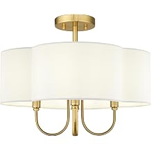 Gold Semi Flush Mount Ceiling Light, 18" 4-Light Light Fixtures Ceiling Mount with Beige Fabric Shade in Quatrefoil for Kitchen Nursery Entryway Hallway Bedroom, E12 Base, SM179-BG-B-L