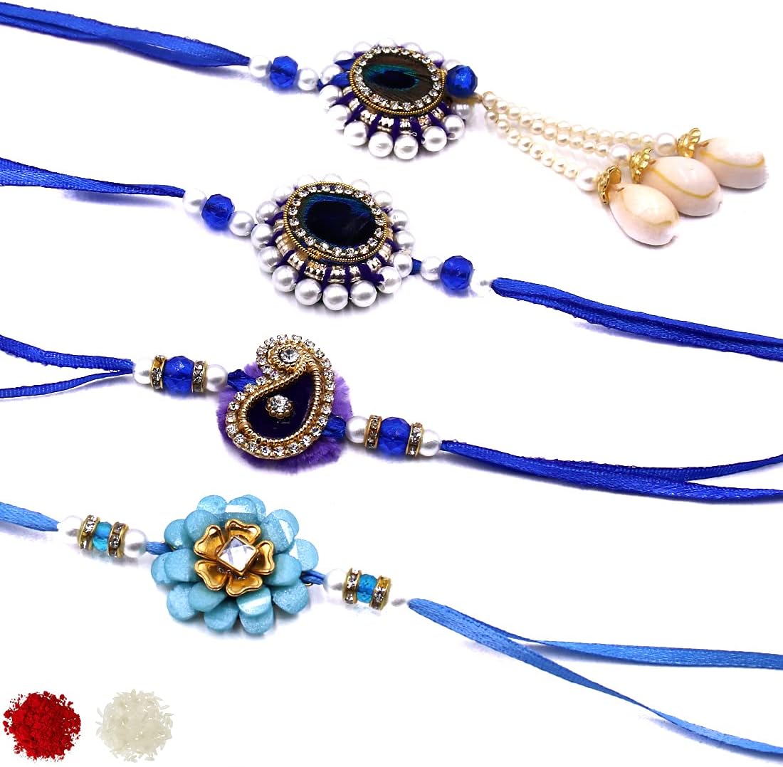 Rakhi for Brother and Bhabhi Rakhi Gift With Roli Chawal, One Size, Crystal, Pearl