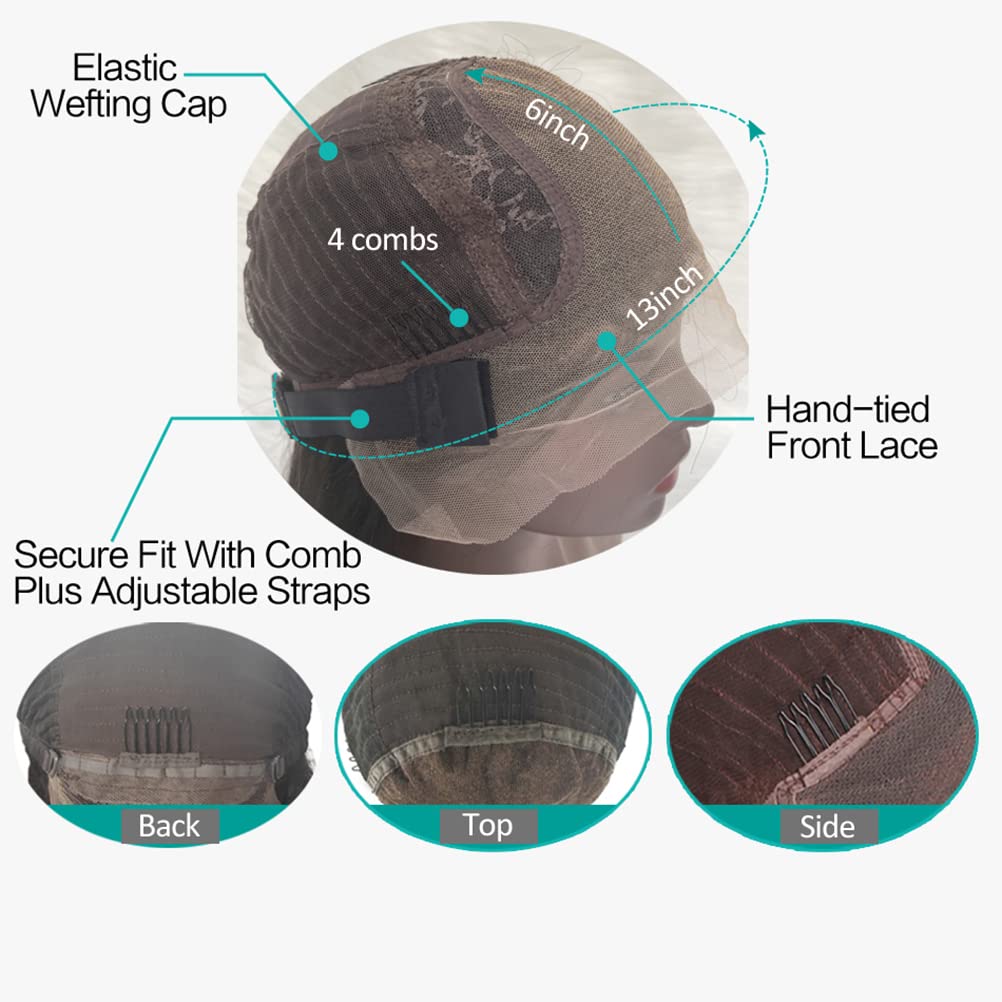 Short Curly Bob Human Hair Wigs 13x6 Lace Front Wigs 180 Density Virgin Brazilian Human Hair For Black Women Pre Plucked With Baby Hair Glueless Wig Natural Color 24 Inch