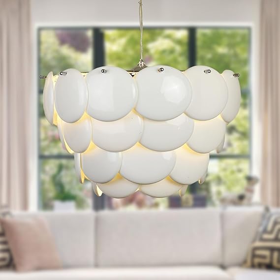 Depuley Depuley Moderne plafondlamp voor woonkamer, 46 cm, hanglamp voor eettafel, witte schelp, in hoogte verstelbaar, 7 x E14-lampen voor eetkamer, slaapkamer, restaurant, gang photo 2