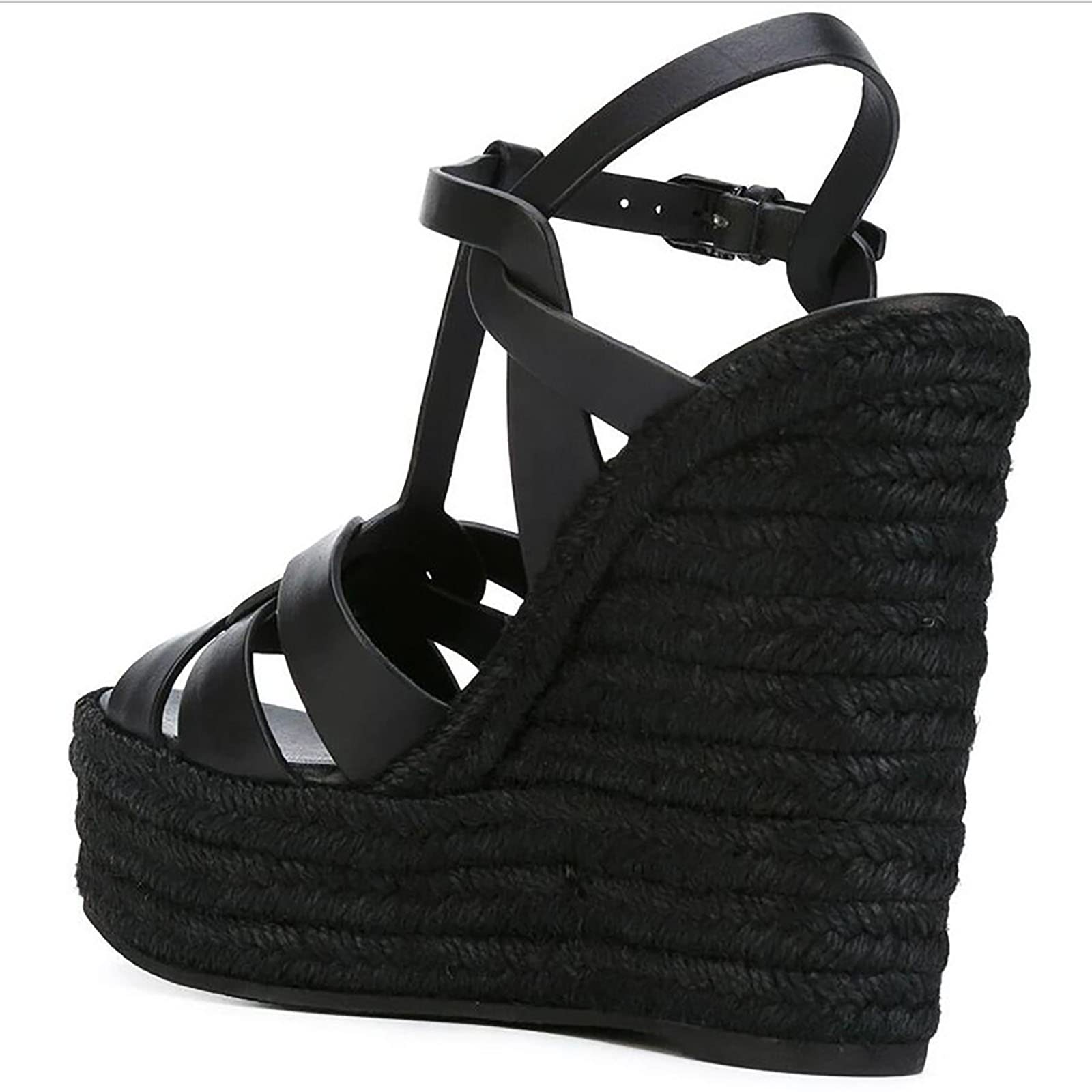 Damskie espadryle w paski koturny eleganckie sandały z odkrytymi palcami pasek na kostce sandały na koturnie buty na co dzień