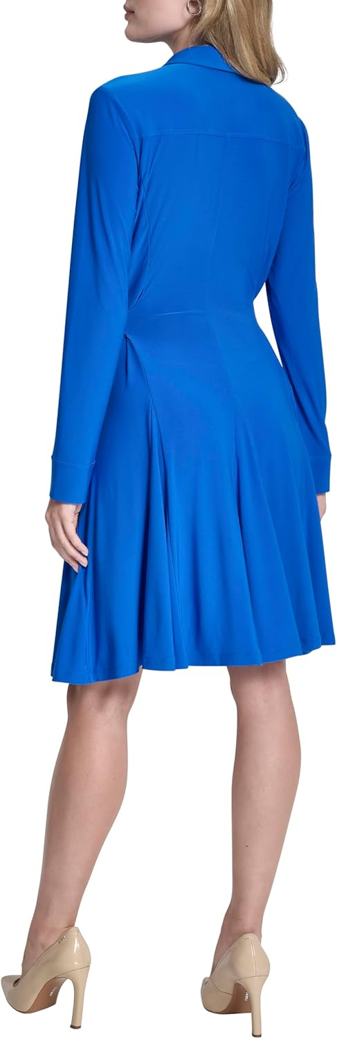 DKNY Womens Long Sleeve Collared Neck Jersey Fit and Flare Dress - Image 4