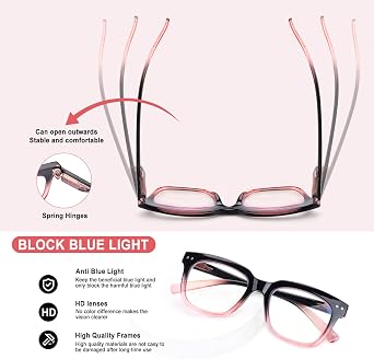 Progressive Multifocus Reading Glasses for Women Men Blue Light Blocking Spring Hinge Square Computer Readers