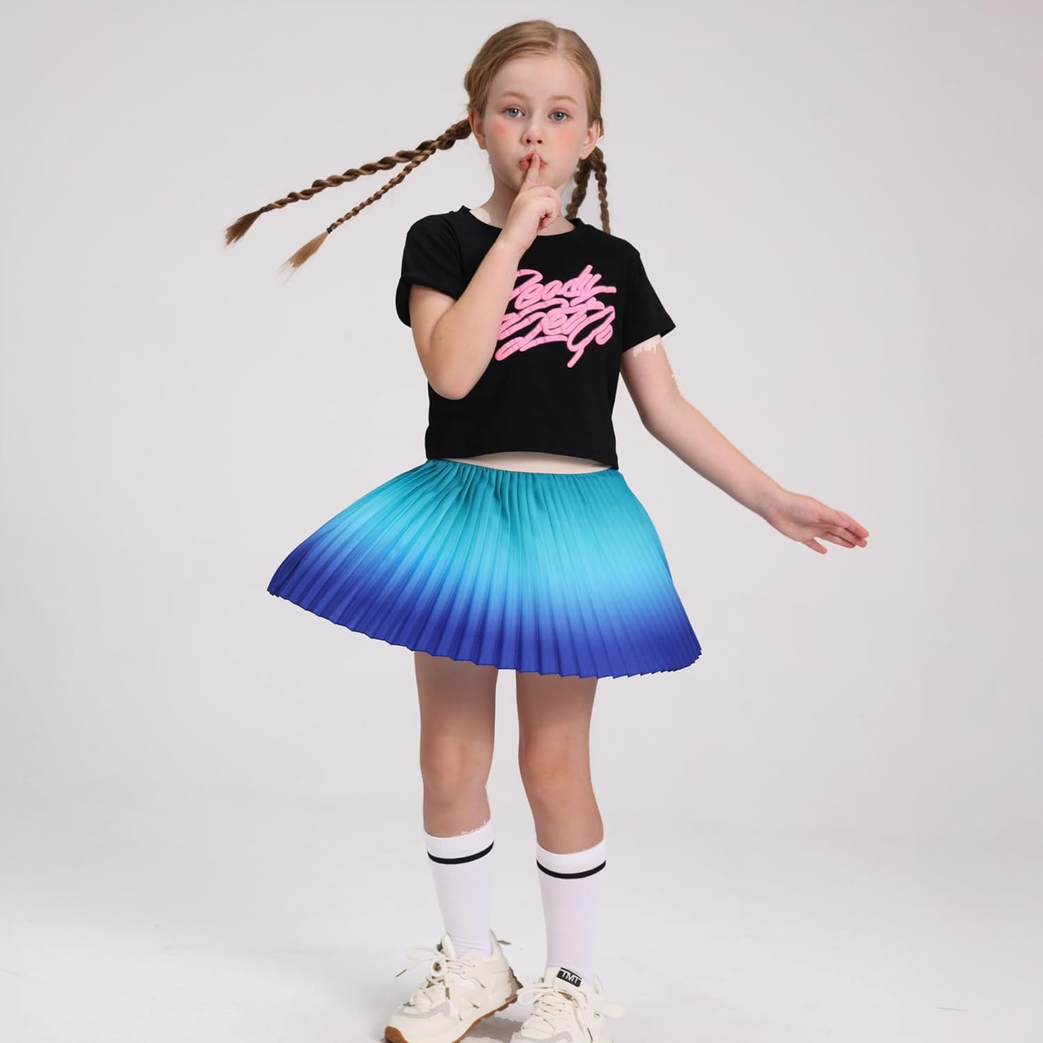 Girls' Gradient Print Skorts with Built-in Shorts | High Waisted Adjustable Skater Skirt for School & Play | Age 5-12 Years - Image 2