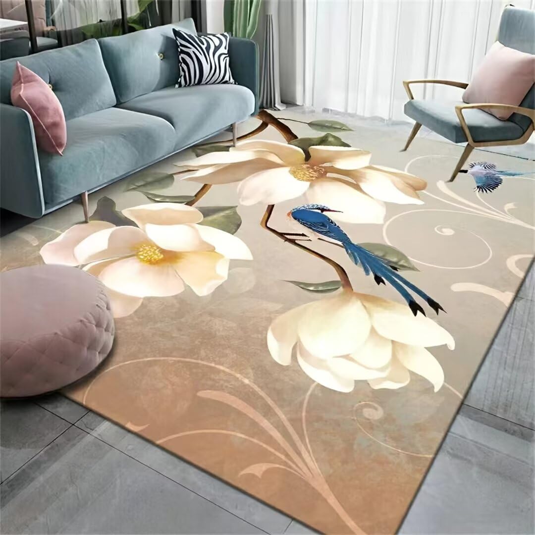 Tapis à poils courts blanc et bleu avec envers antidérapant 90x120