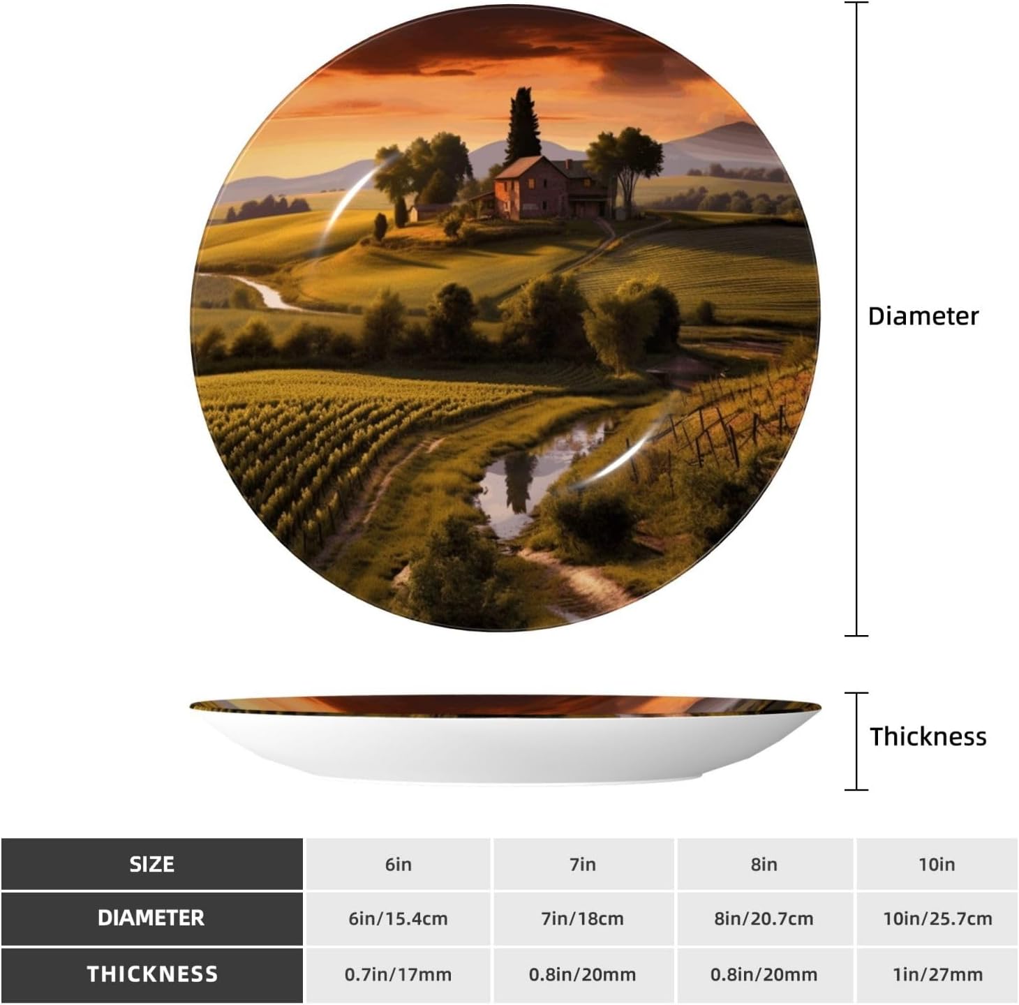 Bone China Decorative Plate with Display Farm Scenery Ceramic Plates Crafts Art Decor Dessert Plate Ceramic Ornament Porcelain Plates for Living Room Kitchen Table Home Decor