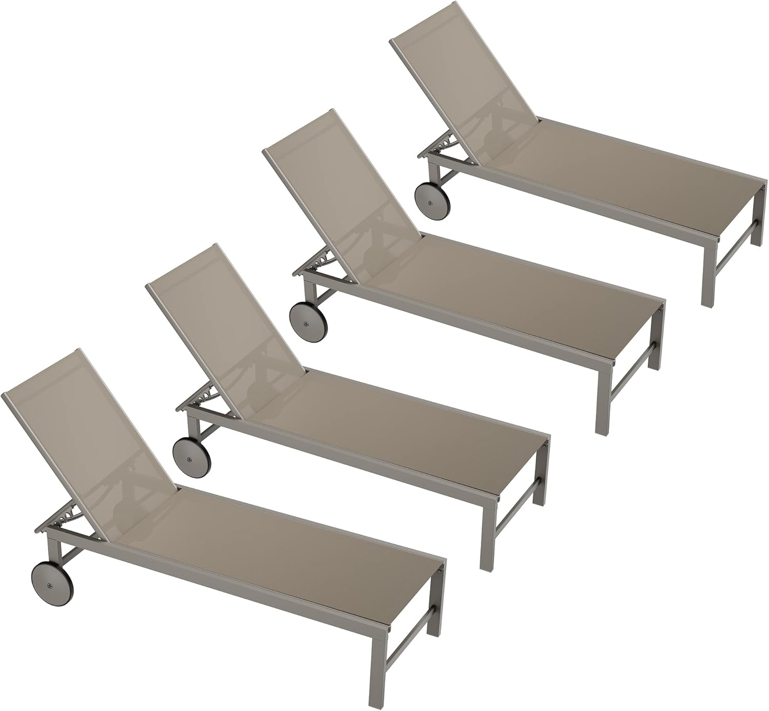 QAQA 4 PCS Outdoor Chaise Lounge with Wheels, Aluminum