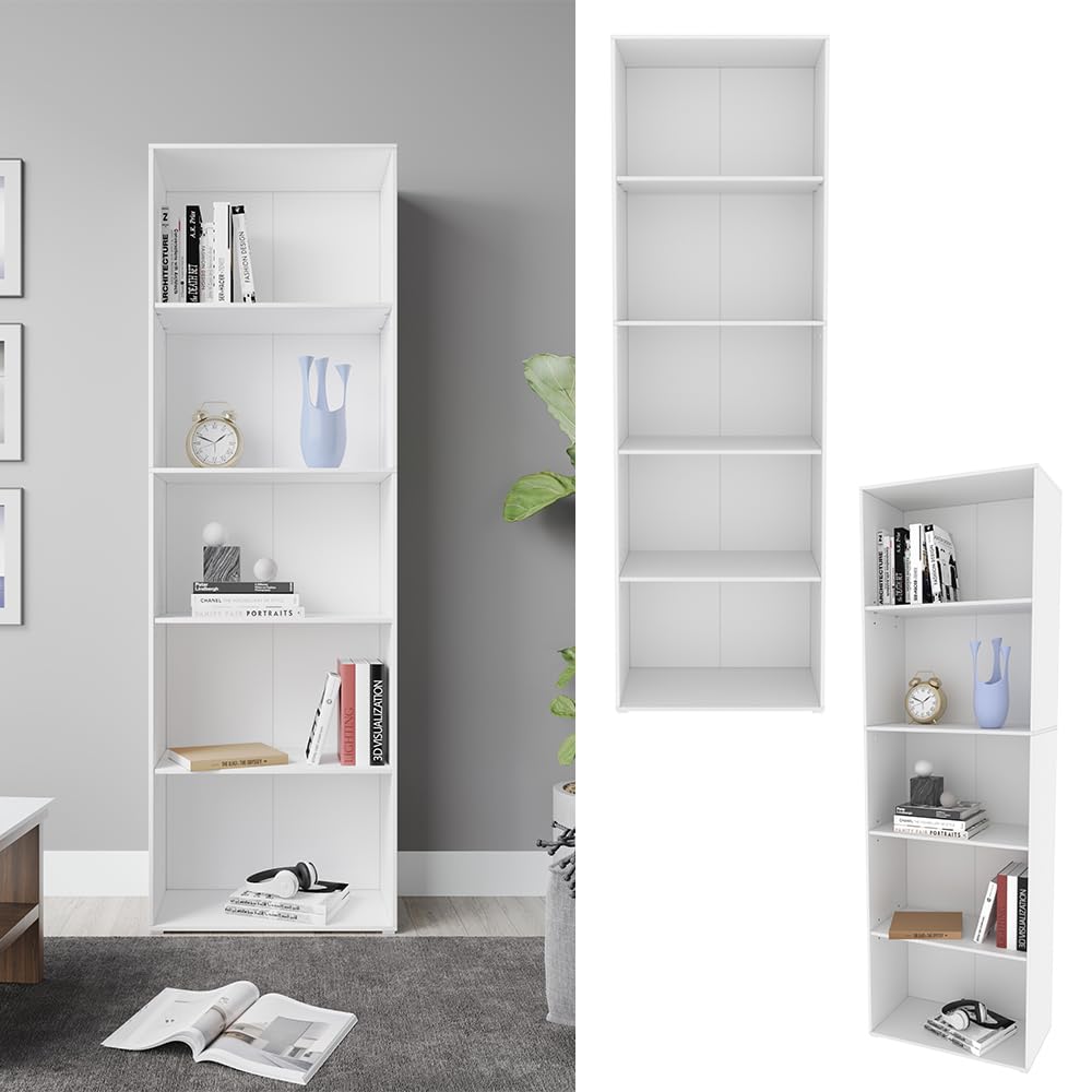 Vicco Librería Bob, Blanco, 60 x 190 cm | con 5 compartimentos, para almacenar y presentar libros y carpetas