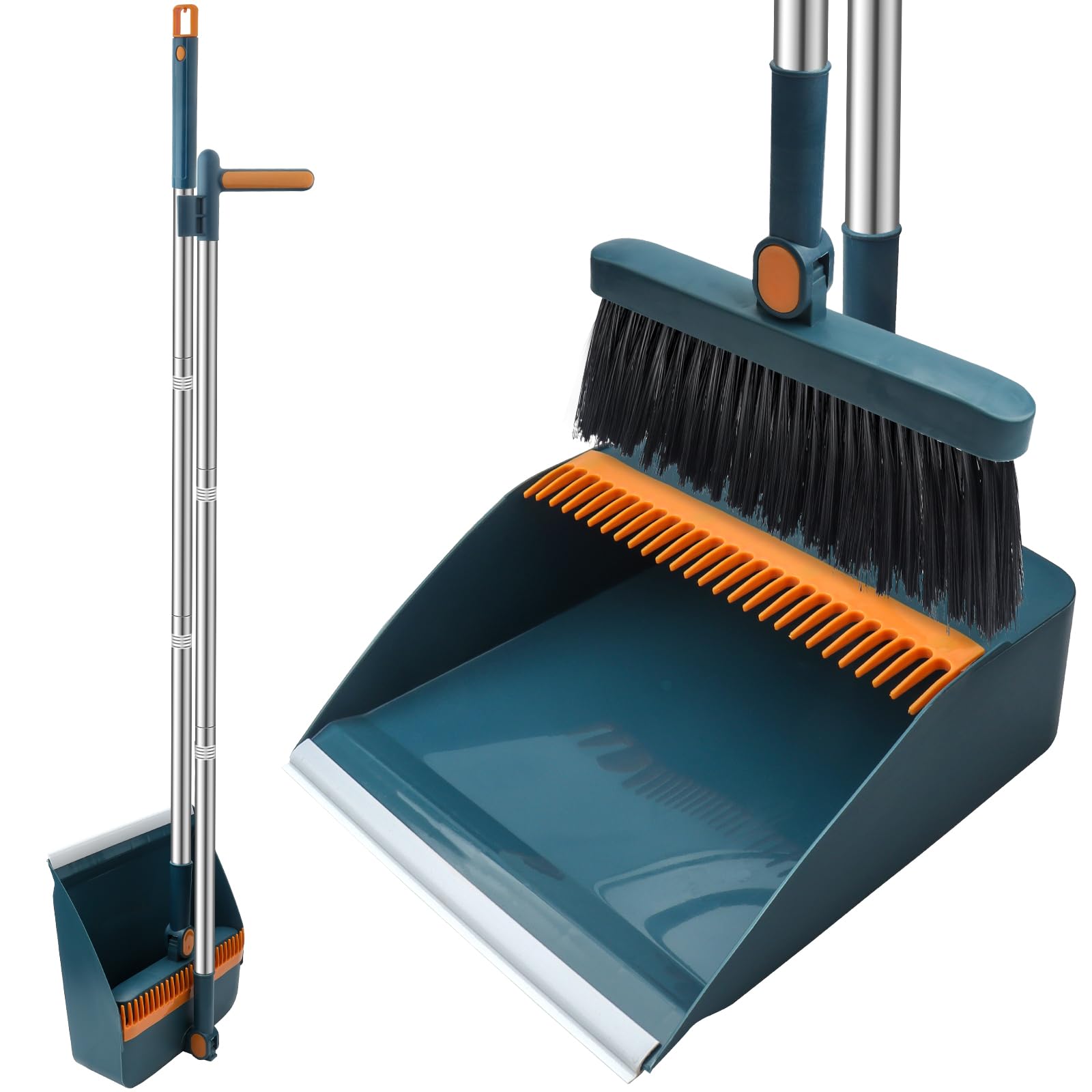 Roellgs Broom dustpan set with comb teeth windproof vertical long-handled broom kit for household cleaning and sweeping
