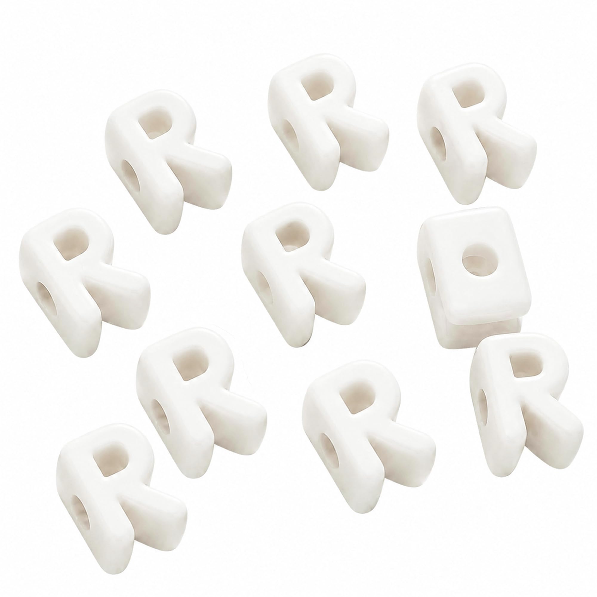 Letter Beads, 10pcs Alphabet Beads, Large Acrylic Letter Beads with 6mm Holes for Bracelet Making, Jewellery, Keyrings and Craft Projects (Cream White, Letter R)