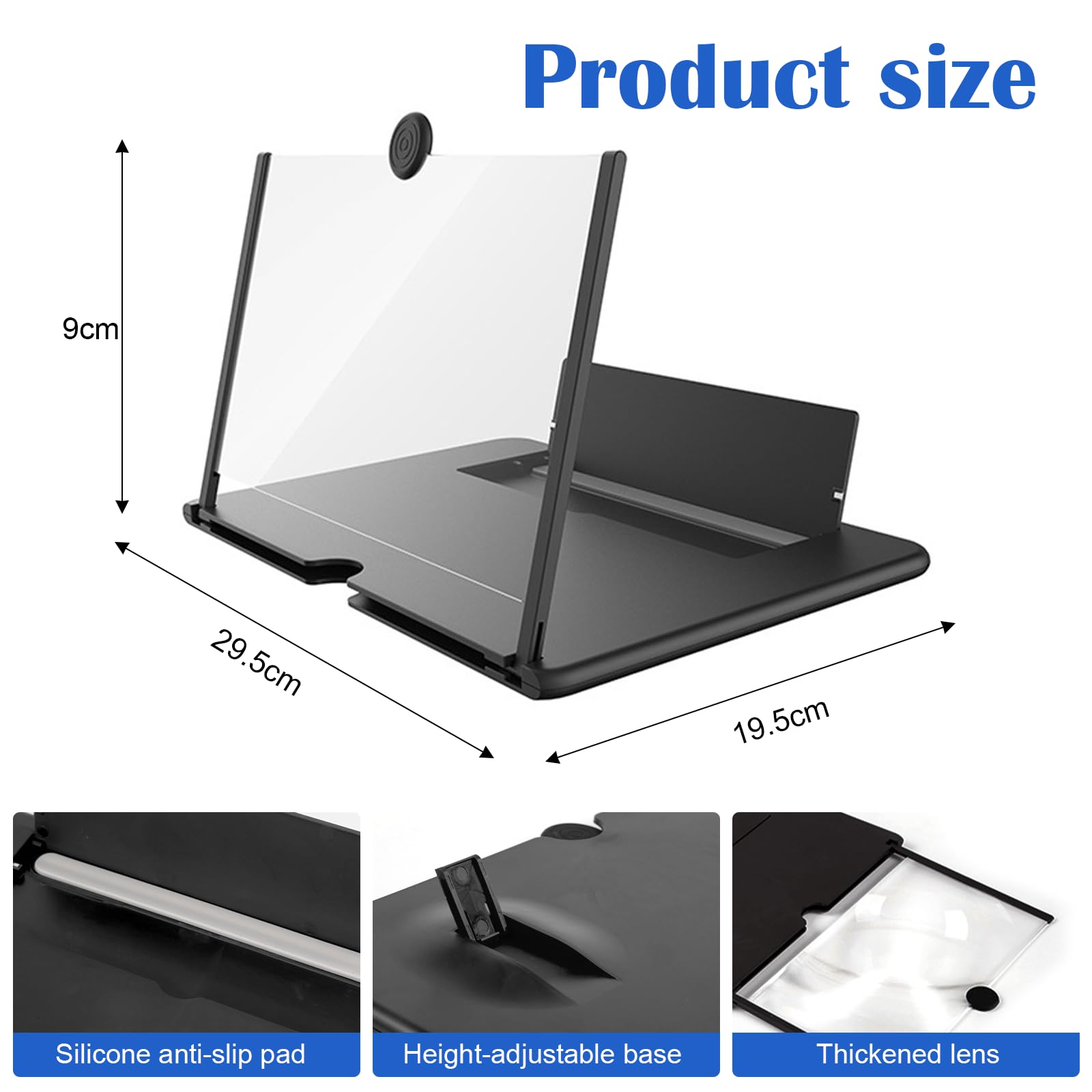 18 Pouces Agrandisseur Ecran Telephone – 3D HD Loupe pour Telephone Portable, Anti-Lumière Bleue, pour Regarder des Vidéos, Tous Les Smartphones (Noir)