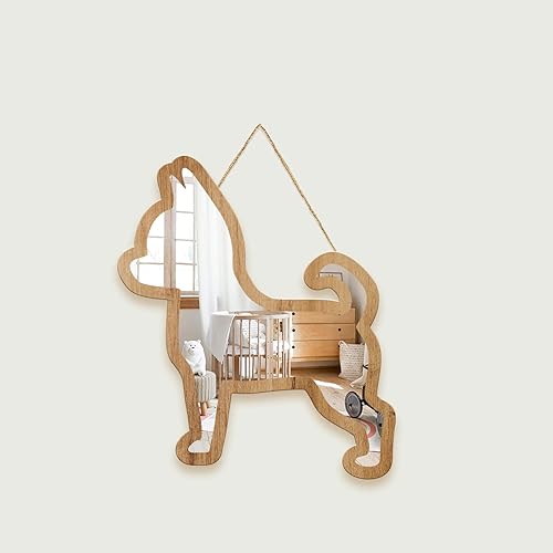 Lindo perro con diseño de madera natural plateada enmarcado acrílico para colgar espejo de pared pegatinas decorativas bebé niños adolescentes