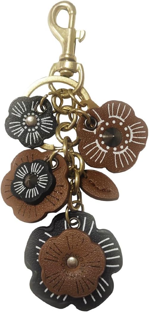 Leather Flower Pendant Decorative Keyring, Cute Keychains Boho Accessories Key Ring for Women Purse Pendant Charms