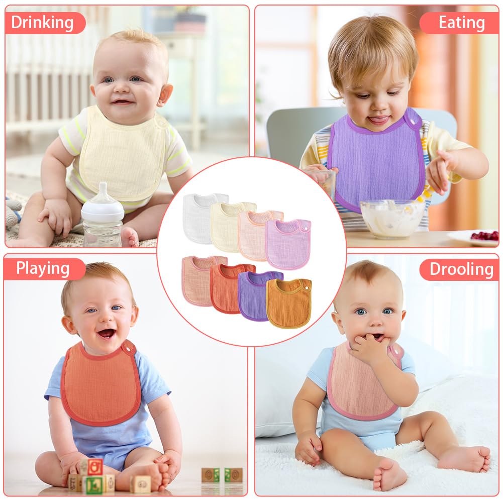 Aolso 8PCS Muslin Baby Drooling Bibs, Baby Bandana Drool Bibs with 6 Absorbent Layers for Drooling and Teething