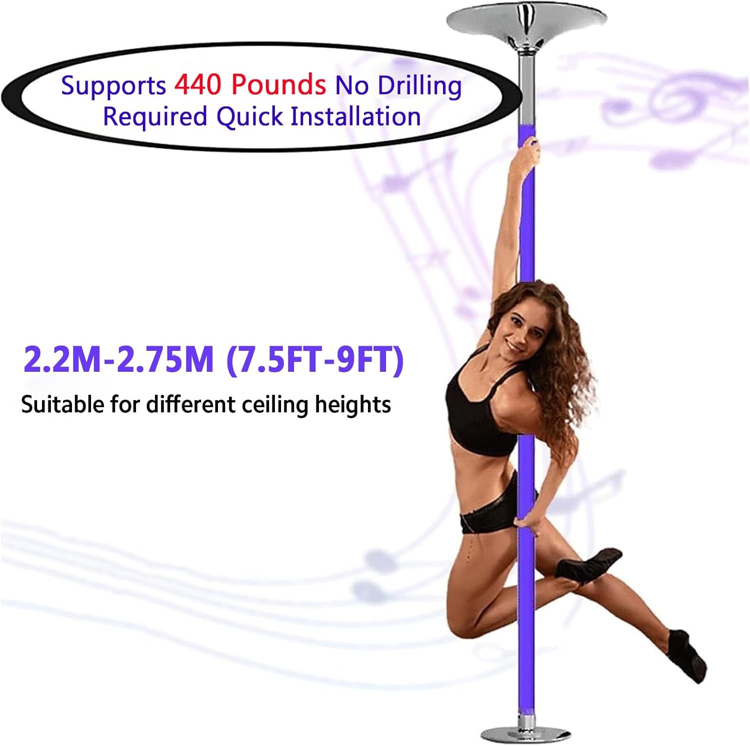 Silicone Stripper Pole Fitness Equipment, 360° Spinning and Static Dancing Pole, Anti-Slip and Adjustable Height, for Home Fitness & Dance Training