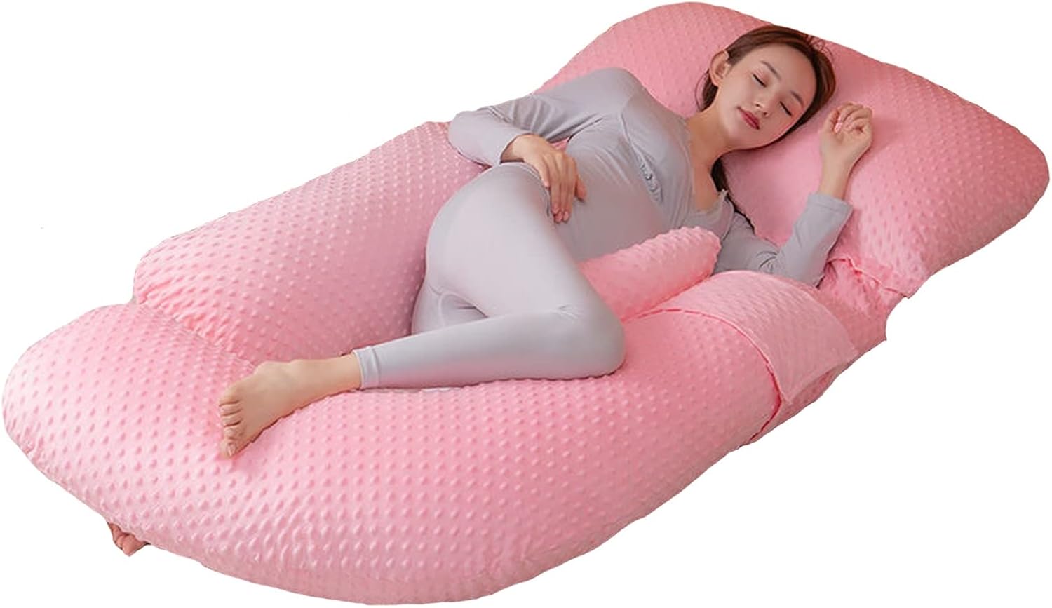Pregnancy Pillow Pink Maternity Pillow, Pregnant Woman Sleeping Pillow Full Body Pillow, Multifunctional Maternity Nursing Pillow, with Removable Velvet Cotton Cover