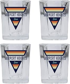 R and R Imports Airport Heights Texas 2 Ounce Square Base Liquor Shot Glass Retro Design 4-Pack