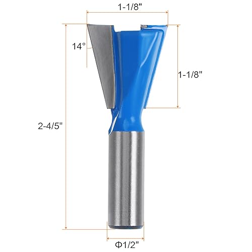 Miniatura 19 de HARFINGTON Broca de enrutador de cola de milano, vástago de 1/2 pulgada, 1 pulgada de diámetro, carburo de tungsteno de 14 grados, broca
