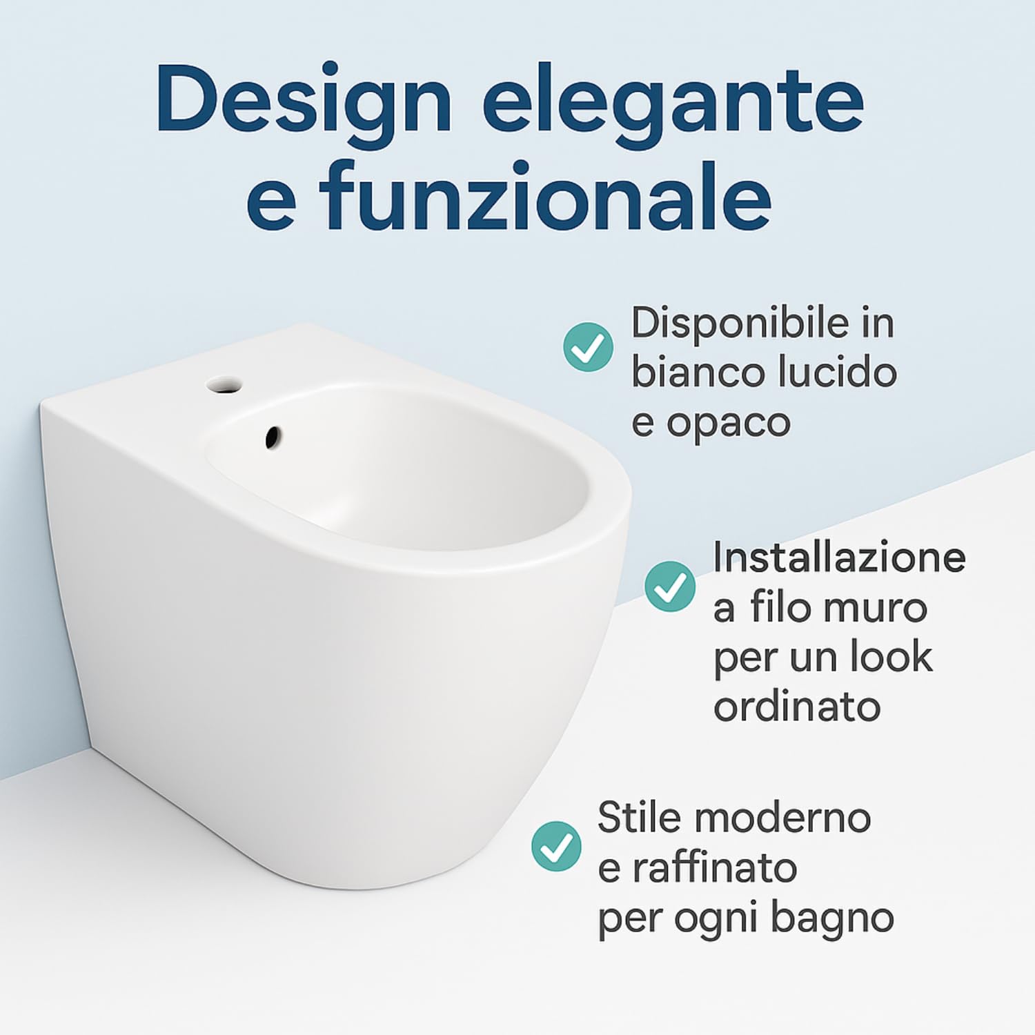 Bidet Filo Muro Infinity Bianco Lucido, Made in Italy – Sanitari Bagno Filomuro Moderni a Terra, Design Elegante e Raffinato - Facile Installazione, Alta Qualità e Comfort (Bidet, Bianco Lucido)