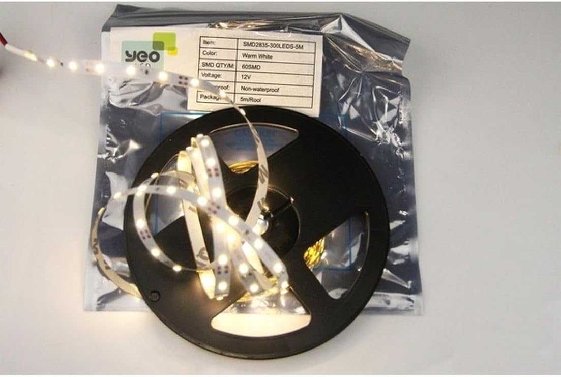 Yeo Tek Çipli 12V 5Metre Silikonsuz Şerit Led Sıcak Beyaz