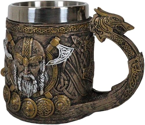 Ebros Gift Mitología nórdica Viking God Thor Odinson Mjolnir Martillo con barco de dragón Longship Taza de café de resina de 13 oz taza de bebida