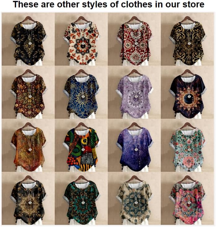 MARSVOVO Women's Bohemian Print Decorative Buttons T Shirt Summer Short Sleeve Trendy Multi Colors Shirt Casual Blouse - Image 4
