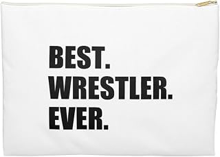 3dRose Best Wrestler Ever, fun wrestling sport gift, black and white text Accessory Pouch Small