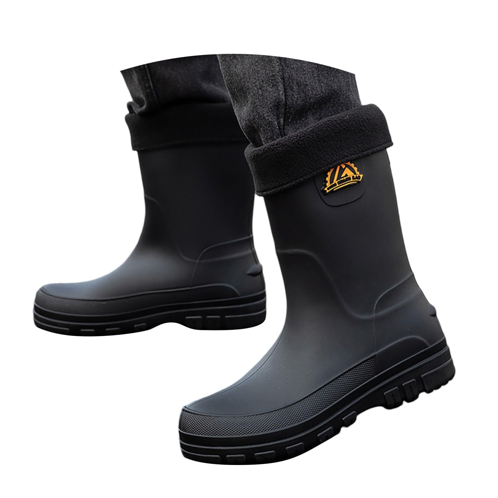 Generisch Gummistiefel Herren: Regenstiefel Weitschaft Barfuß Waterproof Gartenstiefel Gummischuhe Rutschfeste Stiefel Boots Leder Regenschuhe Angelstiefel Watstiefel