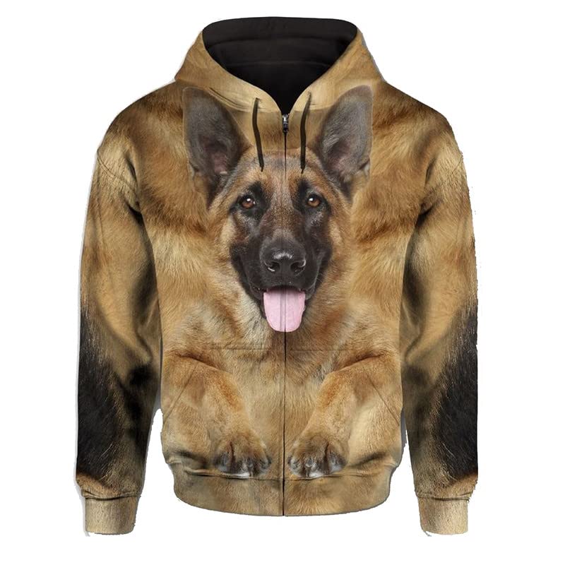 Sweat à capuche homme berger allemand marron veste zippée manches longues taille 4XL