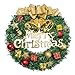 UDYR 14 Inch Pine Artificial Christmas Wreath, Garland with Bowknot, Bells, Deer, Red Berries, Flower Gifts for Christmas Party Decor, Front Door Wreath (Gold)
