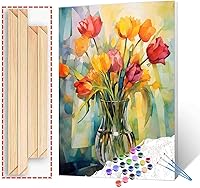 Vista 23 de Tucocoo Kits de pintura de girasoles por números con pinceles y pigmento acrílico sobre lienzo para adultos, acuarela abstracta floral