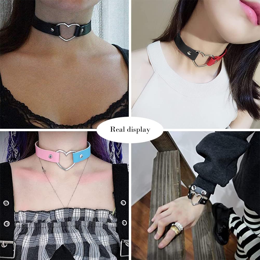 Heart Leather Choker Punk Necklace Goth Soft PU Collar for Women Men Girls Adjustable - Image 5