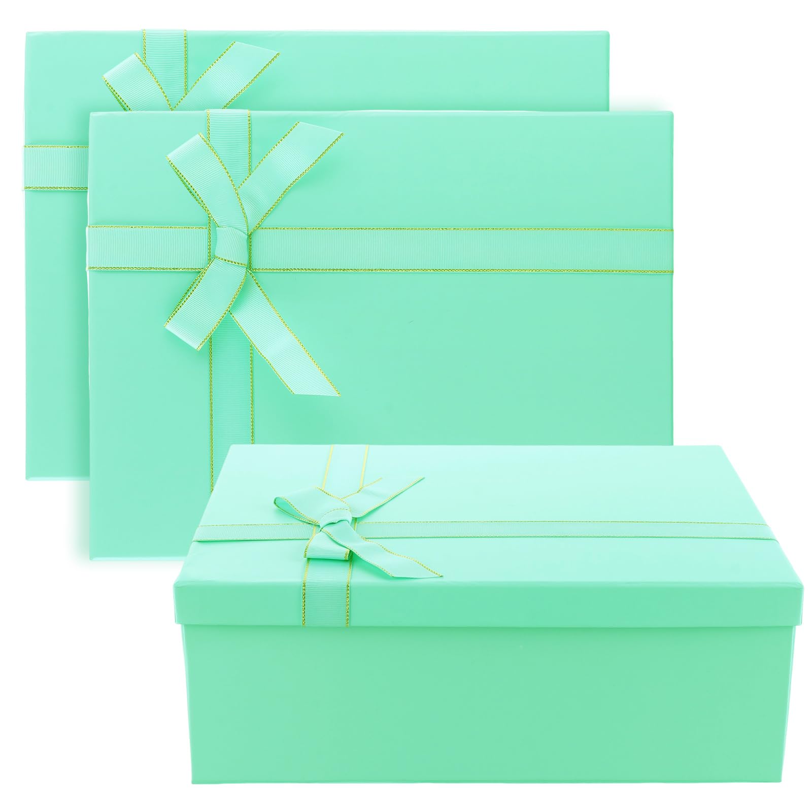 LDXDRU 3PCS Green Gift Box, 31 x 22 x 6cm Gift Boxes for Presents, Gift Box with Lids Silk Ribbon, Hardboard Gift Boxes with Lids for Valentines Day Presents Birthdays, Holidays, Anniversaries Gift