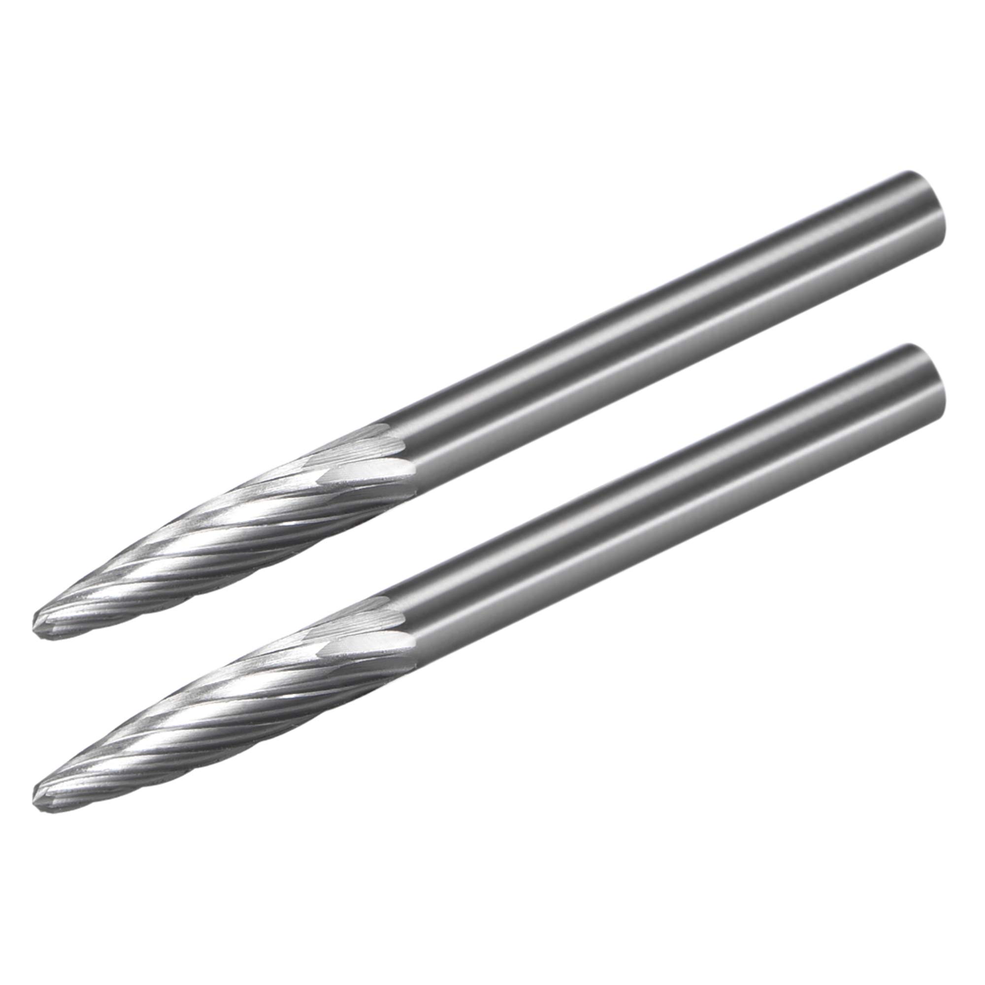 uxcell 2pcs Tungsten Carbide Rotary Files 1/8" Shank, Single Cut, 3mm Dia