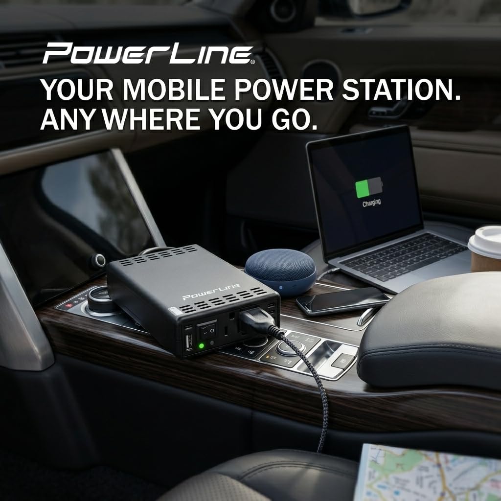PowerLine 200 Watt Car DC/AC Inverter Including USB-A High Power Port
