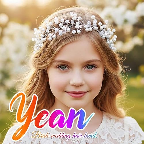 Miniatura 7 de Yean Pieza de pelo de aliento de bebé, diadema de vid de vid con diamantes de imitación, corona de cristal, corona de flores nupciales, accesorios