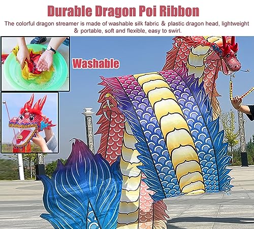 Dragon Poi Streamer - 3D Seidenband Tanzzubehör mit Drachenkopf, waschbar und tragbar für Kinder, Erwachsene und Senioren, perfekt für Outdoor-Spaß, Partys, Übungen und Festivals