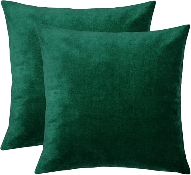 Hossom Zestaw 2 aksamitnych poszewek dekoracyjnych na poduszkę 40 x 40 cm, na sofę, poduszkę pod lędźwie, z ukrytym zamkiem błyskawicznym, do sypialni, na kanapę, malachitowa zieleń, 40 x 40 cm