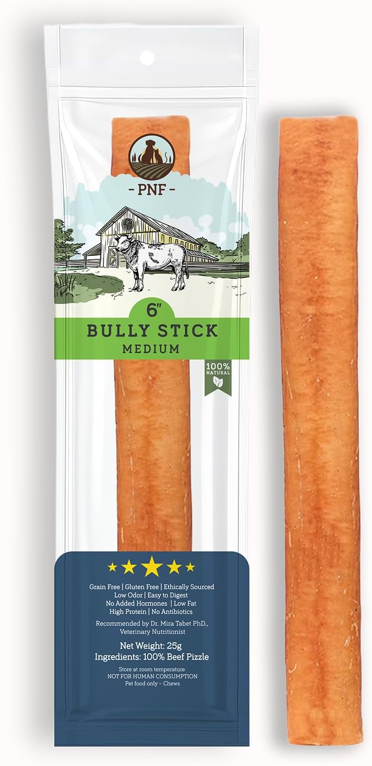6" Bully Stick (Medium) - 1 Piece - Lasting Dog Chew - Made from Antibiotic free, Hormones free Beef - Ideal for Small to Medium Breeds